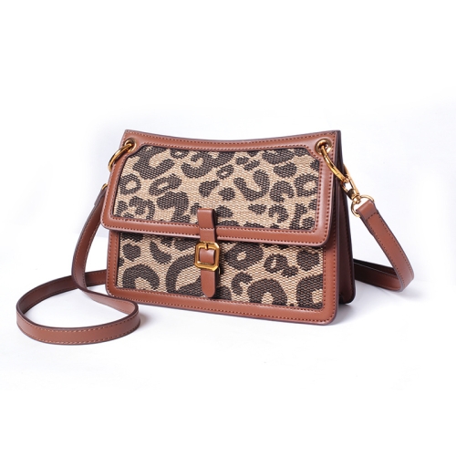 Customized leopard print women's bag by the manufacturer, fashionable autumn and winter leather single shoulder small square bag, women's crossbody bag