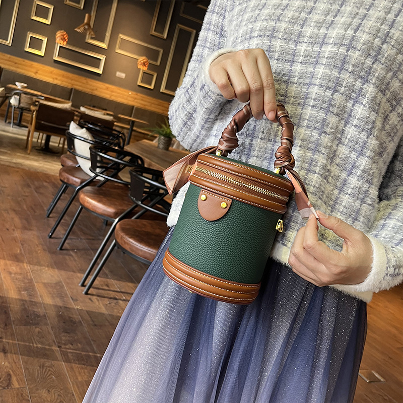 广州工厂定制迷你复古水桶包欧美新款丝巾小圆筒手提包斜挎包包女