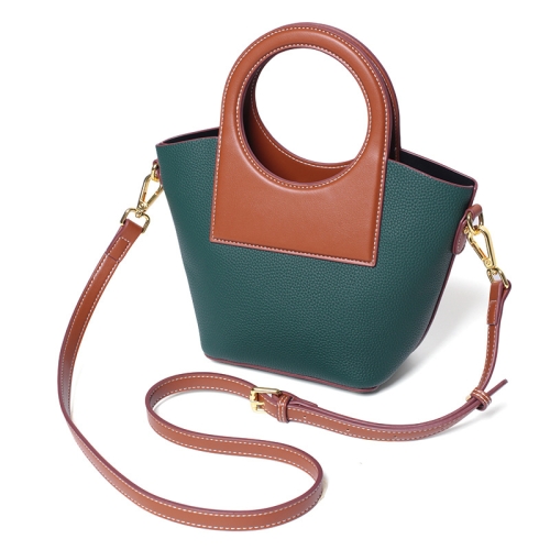 Customized versatile round handle shell bag with niche design, diagonal span bag, elegant and high-end splicing handbag